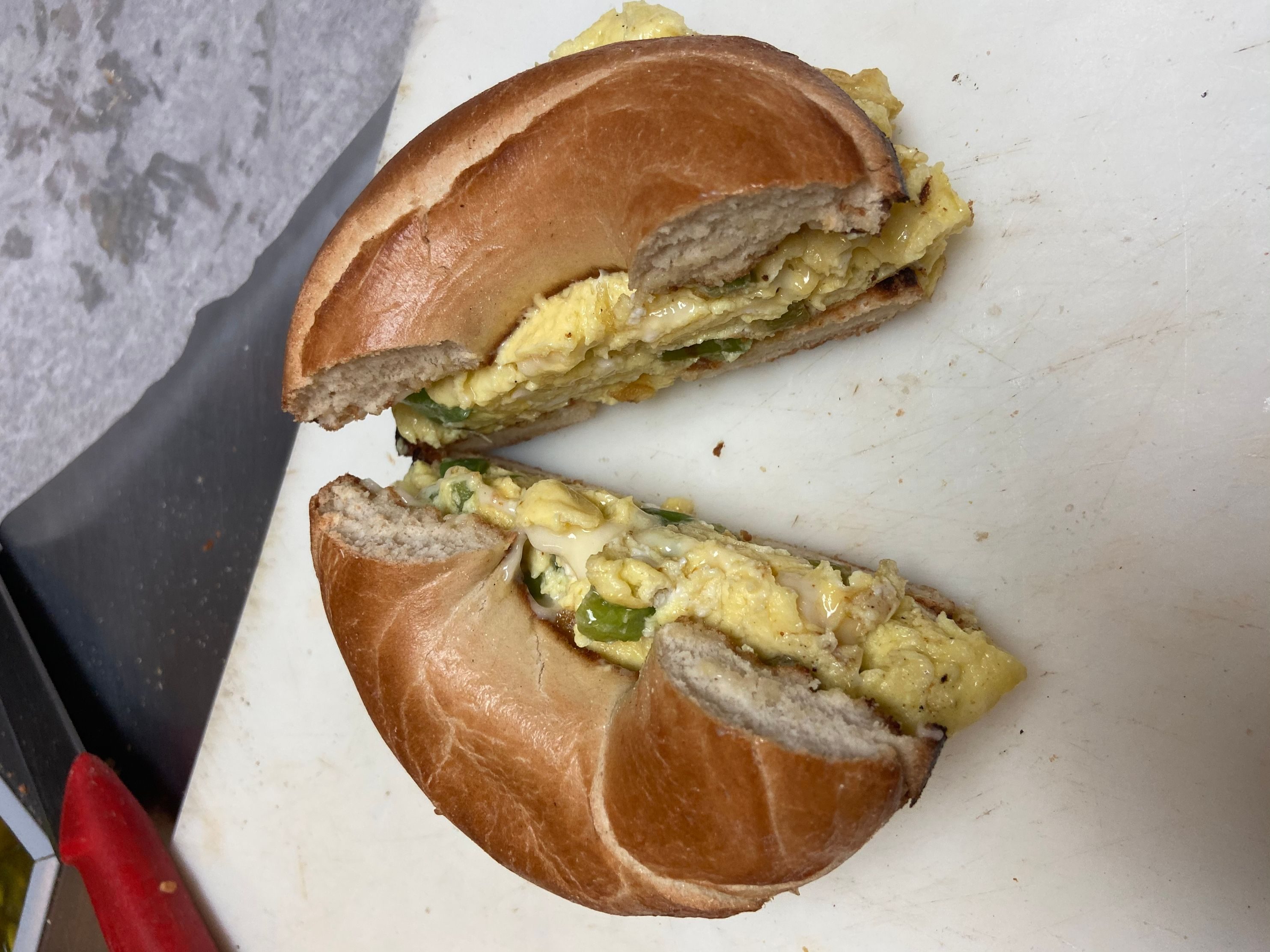 Green Pepper, Egg and Cheese Breakfast Sandwich.
